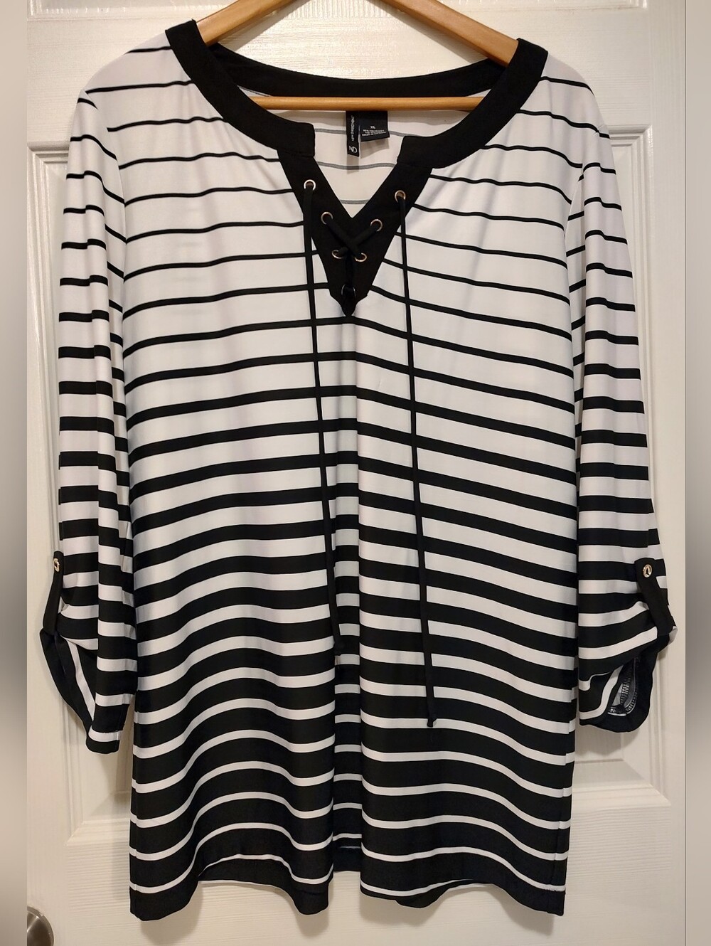 new directions Black & White Striped Lace-Up Tunic